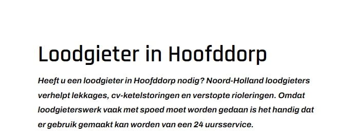 loodgietersbedrijf in Hoofddorp